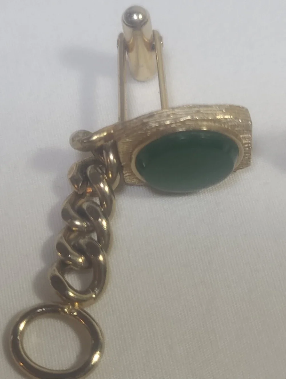 Vintage Swank Gold Tone & Green Stone Cuff Links Set